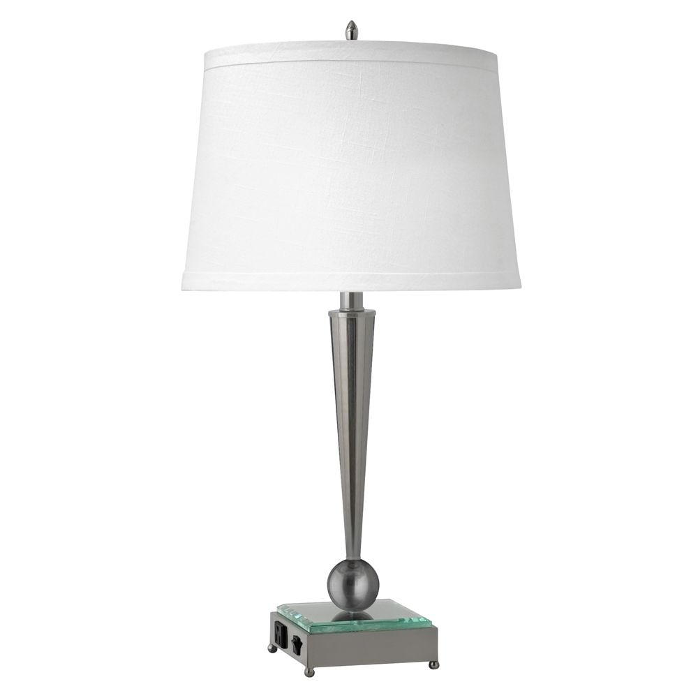 Double Light Desk Lamp, Brushed Steel Finish, White Hardback Linen Shade